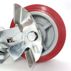 150mm 6-Zoll Rote Polyurethan PU Schwenkbare Schwerlast-Lenkrollen mit Seitenbremse - Product Image 2