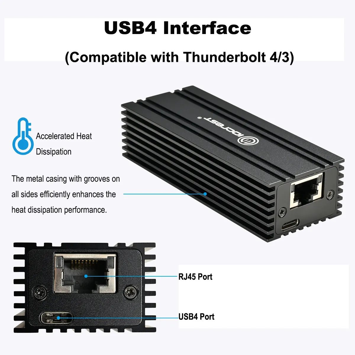 IOCREST USB4 Single Port 10G Ethernet Adapter Compatible with Thunderbolt 3/4 RJ45 10GBASE-T Ethernet nic Support Mac