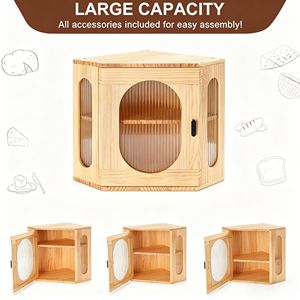 Corner Bamboo Eco-Friendly Durable Modern <strong>Bread</strong> Box 2-Tier Space Saving 90 Degree Adjustable Shelf Reeded Glass <strong>Bread</strong> <strong>Bin</strong> - Product Image 3