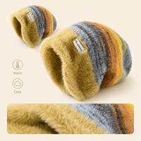 Bonnet unisexe en tricot chaud d'hiver, style décontracté, motif blocs arc-en-ciel, avec cache-oreilles, grande taille, effet amincissant pour le visage, idéal pour les voyages