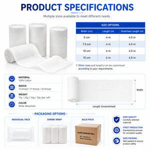 Bandage en gaze de coton et crêpe pour clinique, bandage hautement élastique pour pansement de traumatismes mineurs en ambulatoire, spécification clinique personnalisée - Product Image 5