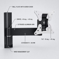 LCD102 DMP Aluminium Full Motion TV Wall Mount VESA 100x100 Braket Monitor Putar & Miring untuk TV & Monitor 13-30 Inch