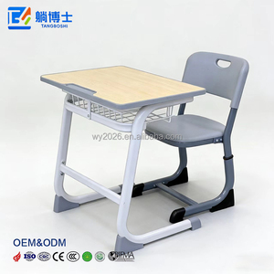 โต๊ะและเก้าอี้รูปตัว C สำหรับครูและนักเรียน พร้อมลิ้นชักโครงเหล็ก - Product Image 1