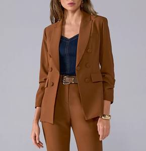 Blazer femme coupe ajustée, imitation triple boutonnage, infroissable, brodé, uni, tissé, à boutons, pour costumes et blazers - Product Image 1