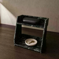 Organisateur de Comptoir à Double Niveau en Marbre Naturel Poli Moderne, Support de Rangement Solide en Pierre pour Cosmétiques et Parfums, Idéal pour Coiffeuse, Salle de Bain et Maison