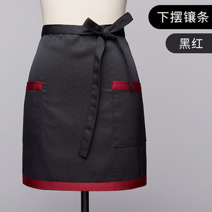 Half-Length Apron Orange Black Hem Striped Pockets Restaurant Bar Uniform Polyester <b>Material</b> - Product Image 4