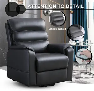 Sillón reclinable de elevación eléctrica para adultos popular moderno asiento negro de cine en casa de cuero PU ajustable