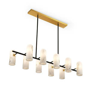 Modern Rectangle Chandelier 10 Heads Gold Body <b>LED</b> <b>Light</b> Source E27 Bulb Base Socket Power Supply - Product Image 1