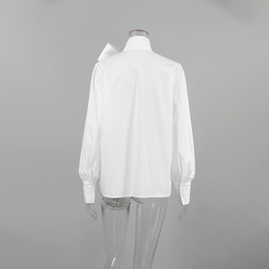 Elegante <span class=keywords><strong>Camicia</strong></span> Bianca da Donna con Colletto alla Coreana, Maniche Lunghe e Fiocco Decorativo, Top Ampio per Primavera e Autunno - Product Image 4