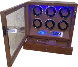 Luxus Hochwertiges OEM-Logo Automatische Uhr Wickler Box Safe Gehäuse Holz Leder 9 Steckplätze TOUCH SCREEN LED Fernbedienung Schublade