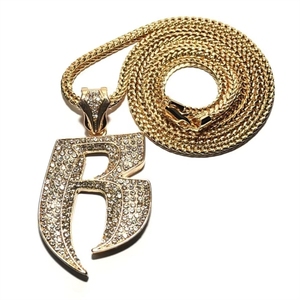 Collar con Colgante de Estilo Hip Hop Europeo Americano, Chapado en Oro/Plata, con Letras de Alfabeto en Latón y Pedrería, Personalizable - Product Image 1