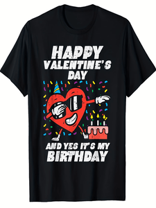 T-shirt divertente da uomo per compleanno e San Valentino, con grafica a cuore rosso e coriandoli, in cotone morbido e traspirante, girocollo, manica corta - Product Image 1