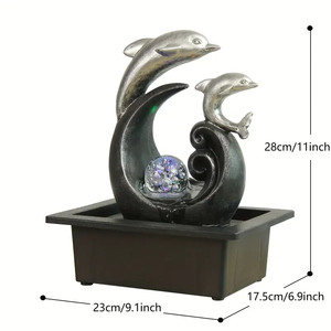 Fontaine de dauphin en cristal de résine rotative |   Cascade de bureau apaisante et écologique pour la décoration de la maison et du bureau, lumière LED Zen - Product Image 2