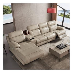 Sillones Reclinables Seccionales de Cuero Genuino en Forma de L, Sofá Cama con Almacenamiento para Sala de Estar, Juego de Sillones Reclinables Modernos de Lujo - Product Image 1