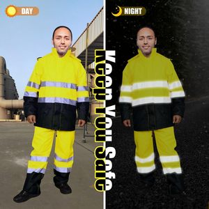 Waterproof ANSI Class 3 <strong>Safety</strong> Rain <strong>Jacket</strong> with Reflective Tapes CE Certified Customized Logo-Vintage Workwear Streetwear - Product Image 3