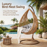 Fauteuil suspendu moderne en rotin PE avec structure en fer, imperméable et robuste, pour balcon et cour extérieurs, vente en gros