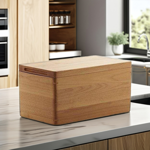 Scatola per il pane in legno di Acacia e contenitore con coperchio del tagliere rimovibile e raccoglitore di briciole per prodotti da forno - Product Image 5