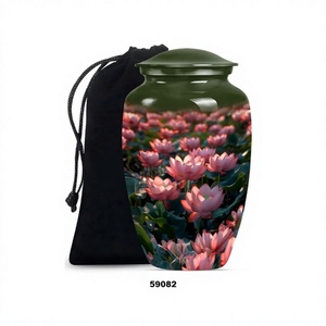 Urna Funeraria Grande de Aluminio con Diseño de Flor Rosa para Cenizas Humanas, Urna Conmemorativa de Tamaño Completo con Bolsa de Terciopelo Gratis - Product Image 1