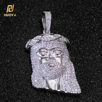 Pendentif Tête de Jésus en Moissanite NUOYA Couleur D VVS, Monture Griffe en Argent 925, Certificat GRA, Bijoux Hip Hop pour Hommes et Femmes