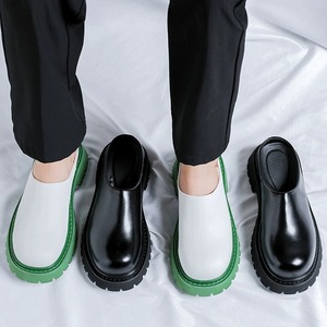 <span class=keywords><strong>Mules</strong></span> pour hommes <span class=keywords><strong>en</strong></span> <span class=keywords><strong>cuir</strong></span> microfibre blanc, semelle plateforme verte épaisse, antidérapantes, chaussures décontractées à enfiler, pour la marche quotidienne - Product Image 4