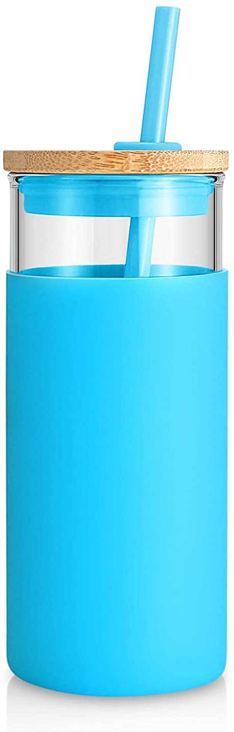 20oz Glass Tumbler Glass Water Bottle Straw Silicone Protective Sleeve Bamboo Lid - BPA Free