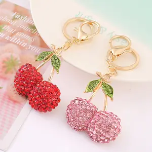 Creative New Alloy Cherry Keychain 3D Rhinestone Crystal Bling Fruit Keychain Tourism Souvenir Gift Lucky Key Ring