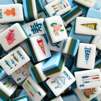 Set Ubin Mahjong Akrilik Mewah Kustom Empat Lapis Warna Biru Muda untuk Hiburan