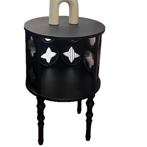 Vintage Style Solid Wood <b>Side</b> <b>Table</b> With Storage For Living Room Coffee <b>Table</b> Minimalist <b>Black</b> Retro Design - Product Image 5