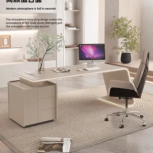 Escritorio ejecutivo de estilo crema de gama alta Diseño elegante Gerente ejecutivo Escritorio de Supervisor Luces Oficina - Product Image 3