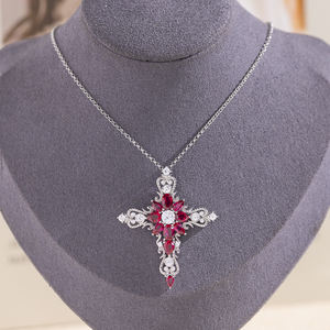Collar con Colgante de Rubí de Corindón de Laboratorio Esmaltado, Joyería Fina de Plata de Ley, con Baño de Rodio, Estilo Vintage para Fiestas - Product Image 6