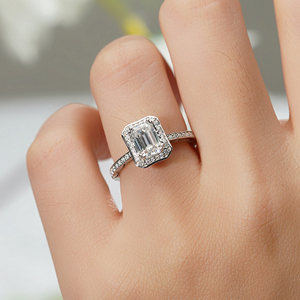Fashion Women Halo Moissanite <b>Ring</b> Radiant Cut <b>Emerald</b> Cut D VVS1 High Quality Moissanite Sterling <b>Silver</b> <b>Ring</b> - Product Image 2