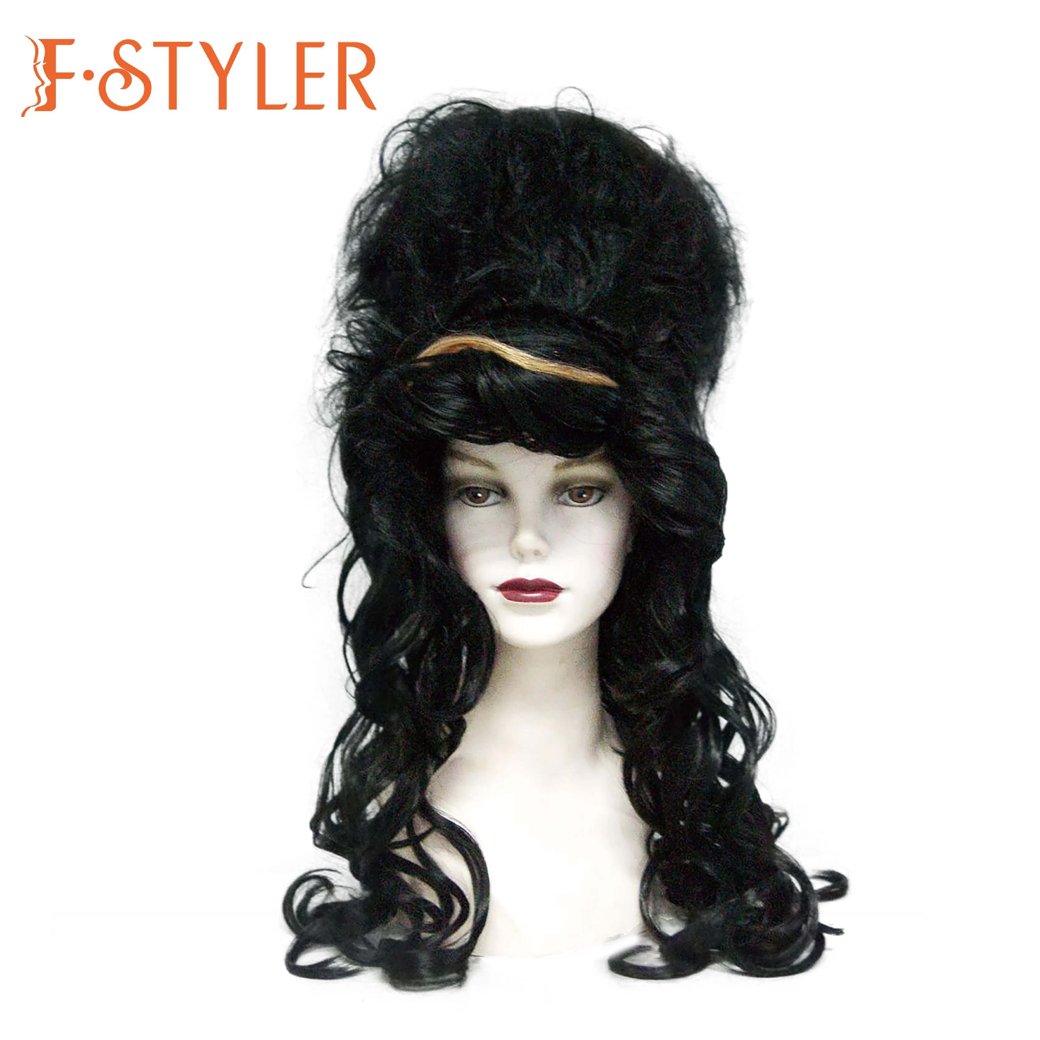 FSTYLER Wig gaya Winehouse wanita, Wig pesta cosplay sintetis penjualan laris rambut karnaval Halloween wanita