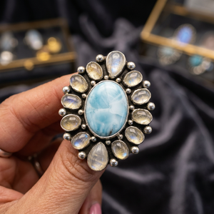 Handmade Classic ODM OEM Wholesale Price Designer Caribbean Larimar Moonstone 925 Sterling Silver Bezel Setting <b>Statement</b> <b>Ring</b> - Product Image 3