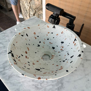 Évier circulaire en marbre blanc moderne, terrazzo coudé pour <span class=keywords><strong>toilette</strong></span> Vanité de salle de bain Appartement Vanité Comptoir pour Hôtels Villas - Product Image 1