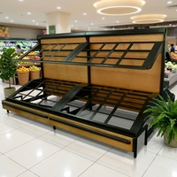 Zwaarbelastbaar metalen+houten supermarkt rek |   Multifunctionele dubbelzijdige fruit- en groentevitrine, maatwerk mogelijk