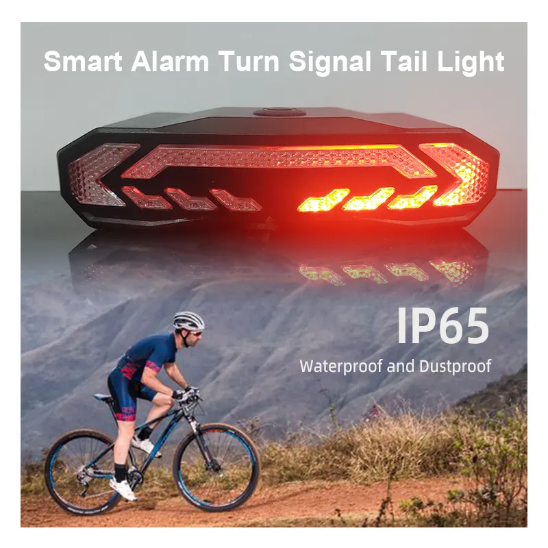 USB Rechargeable LED Bike Lights with Smart Brake Rear bike Light   Motorcycle Alarm PC Material IP65 Waterproof Features
