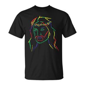 T-Shirt con Grafica Astratta di Gesù, Nera, Unisex, Collo Tondo, Manica Corta, Stampa Digitale, Abbigliamento Promozionale - Product Image 1