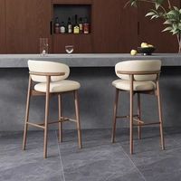 Meubles de bar nordiques, tabourets de bar modernes avec structure en bois massif, tabourets de bar avec tissu en lin blanc, chaise avec dossier incurvé pour la cuisine
