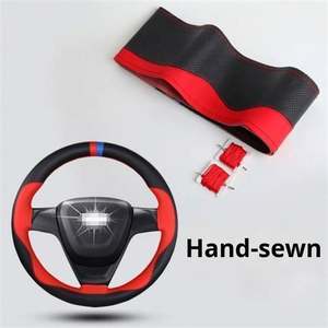 Housse de volant en cuir véritable cousue à la main, toutes saisons, style color-block, antidérapante, absorbant la transpiration, couverture supérieure - Product Image 1