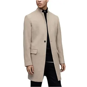 Custom Winter Outerwear Plus Velvet Warm Jacket for Men Solid Color Woolen Thick Long Trench Coat Men's Coat