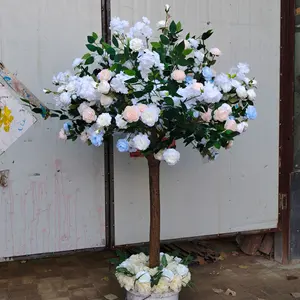 Personalizado Indoor Pequena Flor Árvore Branco Rosa Mesa De Casamento Centerpiece Decoração Artificial Rose Cherry Blossom Tree