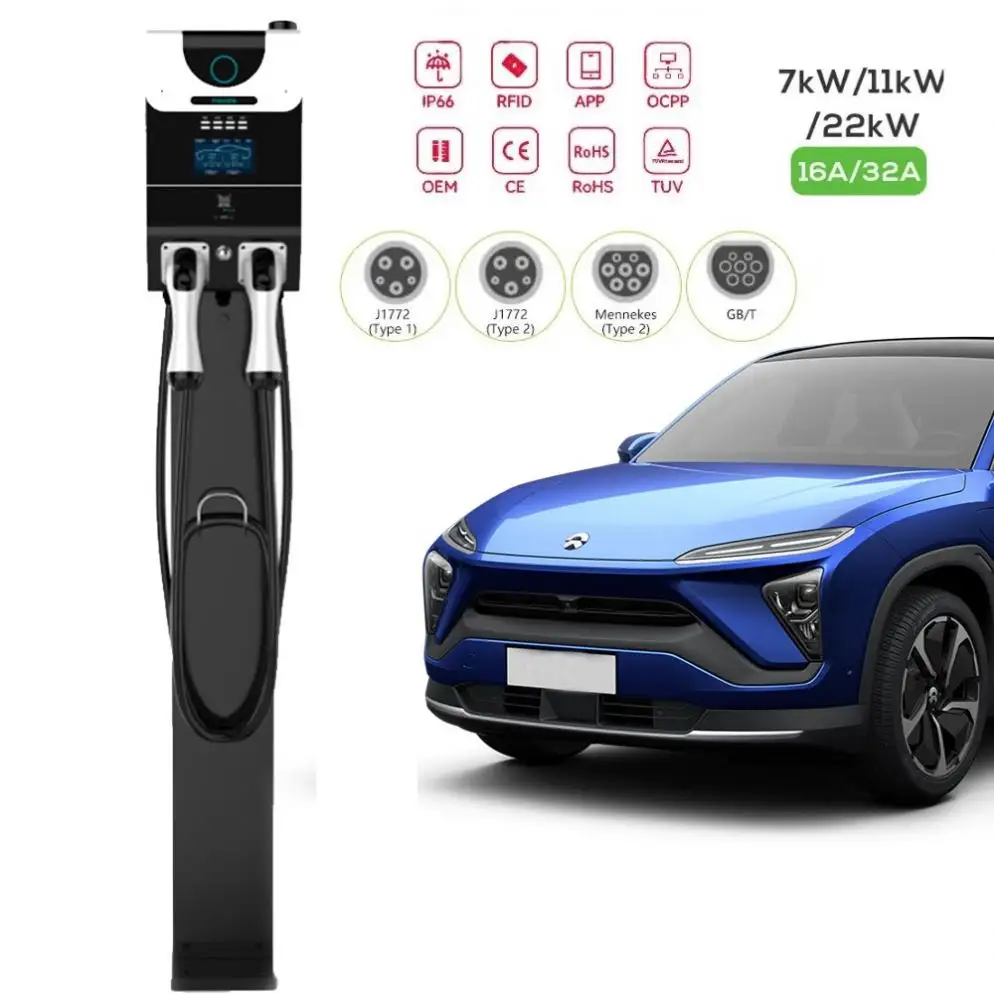 XUDIANTONG Factory price Commercial IP66 Type1/Type 2 7/11/22kw AC Long for fast electric car ev charger charging station