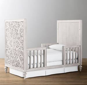 RH American Country <strong>Oak</strong> Solid Wood Carved Crib Multifunctional Toddler Bed Portable <strong>Cot</strong> Newborn White - Product Image 3