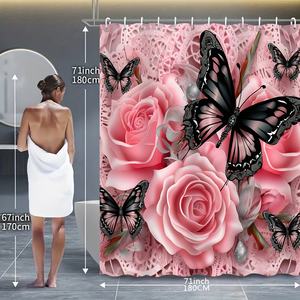 Belle <span class=keywords><strong>farfalle</strong></span> colorate fiori freschi 3D stampate tende da doccia impermeabili in poliestere per bagno bellissimo bagno - Product Image 4