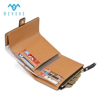 Dompet Kulit Asli Berkualitas Tinggi, Tempat Kartu, Tempat Koin, Kancing, Portabel, Anti RFID, Fashion Wanita