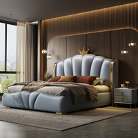 Lit double moderne simple en cuir et bois de luxe léger de Chine, cadre en bois, lit à tête de lit, chambre principale, grand rangement, lit à coussin haut de gamme