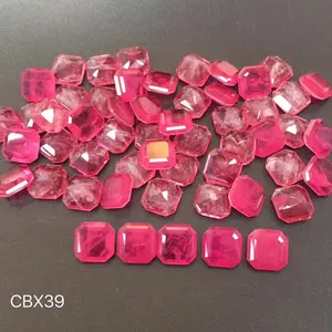 12X12mm octagon cut synthetic tourmaline red fusion stone for ring