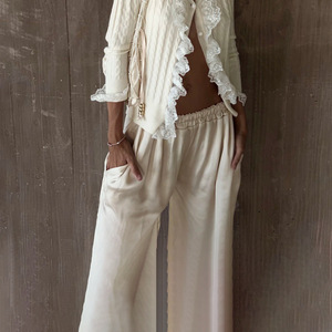 Pantalones Harem de Satén de Cintura Alta, Holgados y Cortos, con Volantes de Encaje y Parches, Transpirables, Pantalones de Suéter para Mujer - Product Image 4