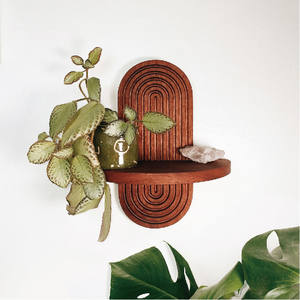Milieu du siècle moderne Boho Art déco mural flottant en bois étagère <span class=keywords><strong>plante</strong></span> support vanité fourre-tout-supports de rangement et supports - Product Image 3