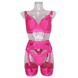 Bondage Underwear Erotic Mesh Hollow Out Bra and Thong Garters Erotic Costumes 4 Pieces Set Sexy Sensual Lingerie - Product Image 5